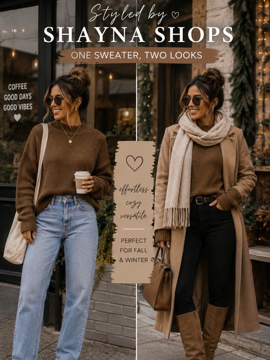 Zenana Outfitters Sweaters - Zenana Brown Mock Neck Balloon Sleeve Cozy Knit Sweater - Cozy Fall Staple